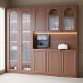 Modern Wooden Sideboard with Glass Doors LED Lighting Water Dispenser and Small Appliance Storage