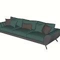 Teal Green Three Seater Sofa With Plush Patterned And Solid Cushions And Metal Legs 3d model