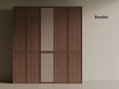 Modern Bonaldo Wooden Wardrobe With Grid Panel Design And Brown Finish 3d model