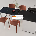 Modern Dining Table Set With Black Countertop Orange Chairs And Marble Backdrop 3d model