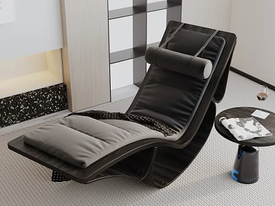 Comfortable Modern Black Lounge Chair With Gray Cushion And Side Table 3d model