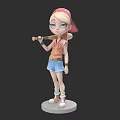 Cartoon Game Character 3D Model With Pink Cap Orange Shirt Blue Shorts And Baseball Bat