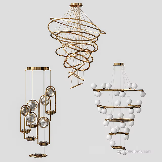 Elegant Modern Chandeliers With Spiral Design Crystal Balls And Metal Frames 3d model 