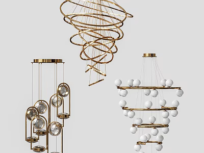 Elegant Modern Chandeliers With Spiral Design Crystal Balls And Metal Frames 3d model