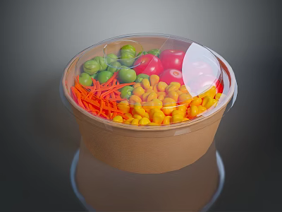 Fresh Mixed Vegetables in Paper Bowl with Transparent Lid Peas Tomatoes Carrots and Corn 3d model