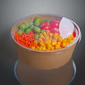 Fresh Mixed Vegetables in Paper Bowl with Transparent Lid Peas Tomatoes Carrots and Corn