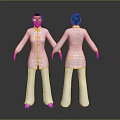 Traditional Chinese Character Model In White Costume With Yellow Trim Front Back Views