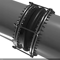 Industrial Pipeline Structural Detail With Metal Brackets Bolts And Corrugated Connection Section