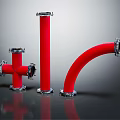 Red Industrial Pipes with Various Shapes T joint Straight Elbow and Metal Flanges