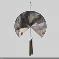 Stylish Fan Shaped Metallic Wind Chime With Striped Design And Tassel Decoration
