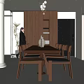 Solid Wood Dining Table Set With Chairs Vase And Potted Plant In Modern Room