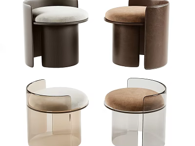Modern Design Sofa Stools With Wooden Acrylic Frames Beige Brown Seats 3d model