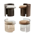 Modern Design Sofa Stools With Wooden Acrylic Frames Beige Brown Seats