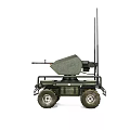 Military Weapon System Mounted on Wheeled Unmanned Vehicle with Antennas and Robotic Design