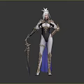 White Haired Game Movie Character With Golden Armor White Bodysuit Blue Cape And Ornate Weapon