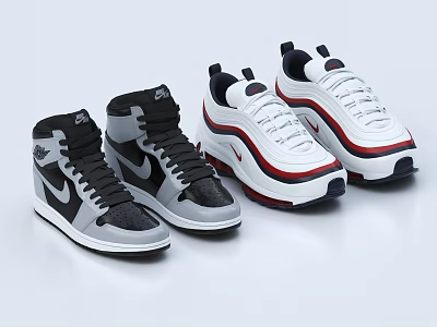 Nike Black High Top And White Red Striped Fashionable Sneakers Footwear Design 3d model