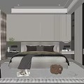 Modern Bedroom Interior With Large Bed Gray Headboard Floor to Ceiling Windows And Green Plant