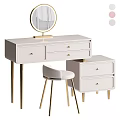 White Dressing Table With Gold Legs Round Mirror Drawers And Matching Stool