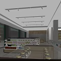 Modern Retail Interior Space With Wooden Ceiling Hanging Globe Lights Shelves Display Counters And Chairs