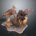 Two Birds In Varied Postures Showcasing Natural Behaviors On Textured Display Base