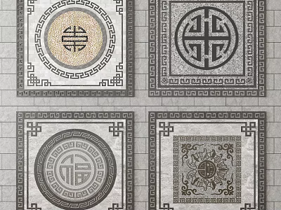 Traditional Chinese Floor Tiles With Intricate Patterns Fortune Character And Dragon Design 3d model