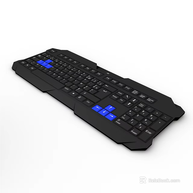 Black Computer Keyboard With Blue Function Keys And Standard Layout Design 3d model