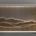 Sofa Backdrop Wall with Vertical Slats LED Strip Lights Wavy Light Effect and Potted Plant 3d model