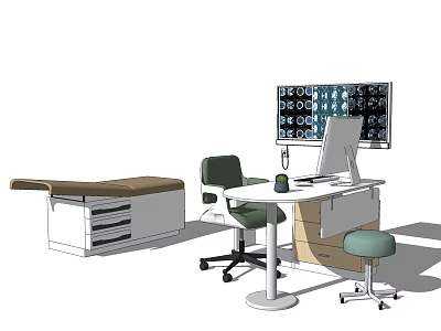 Medical Clinic Examination Room With Examination Table Chair Computer And Imaging Monitor 3d model