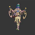 Egyptian Style Female Character With Blue Long Hair White Clothing Golden Weapons And Wing Decorations