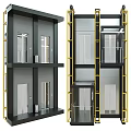 Modern Elevator Structure With Glass Cabins And Metal Yellow Frames Design 3d model