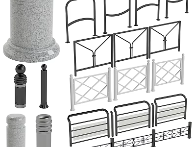 Various Fence Designs With Metal Railings And Decorative Posts 3d model