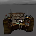 Cartoon Scene Featuring Girl Character in Workshop with Shelves Bottles and Instruments