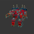 Red Gray Armored Mech Robot Featuring Weapon Systems Sci Fi Design