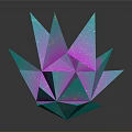 Vibrant Geometric Sculpture With Turquoise Pink Sharp Facets And Glittering Surface
