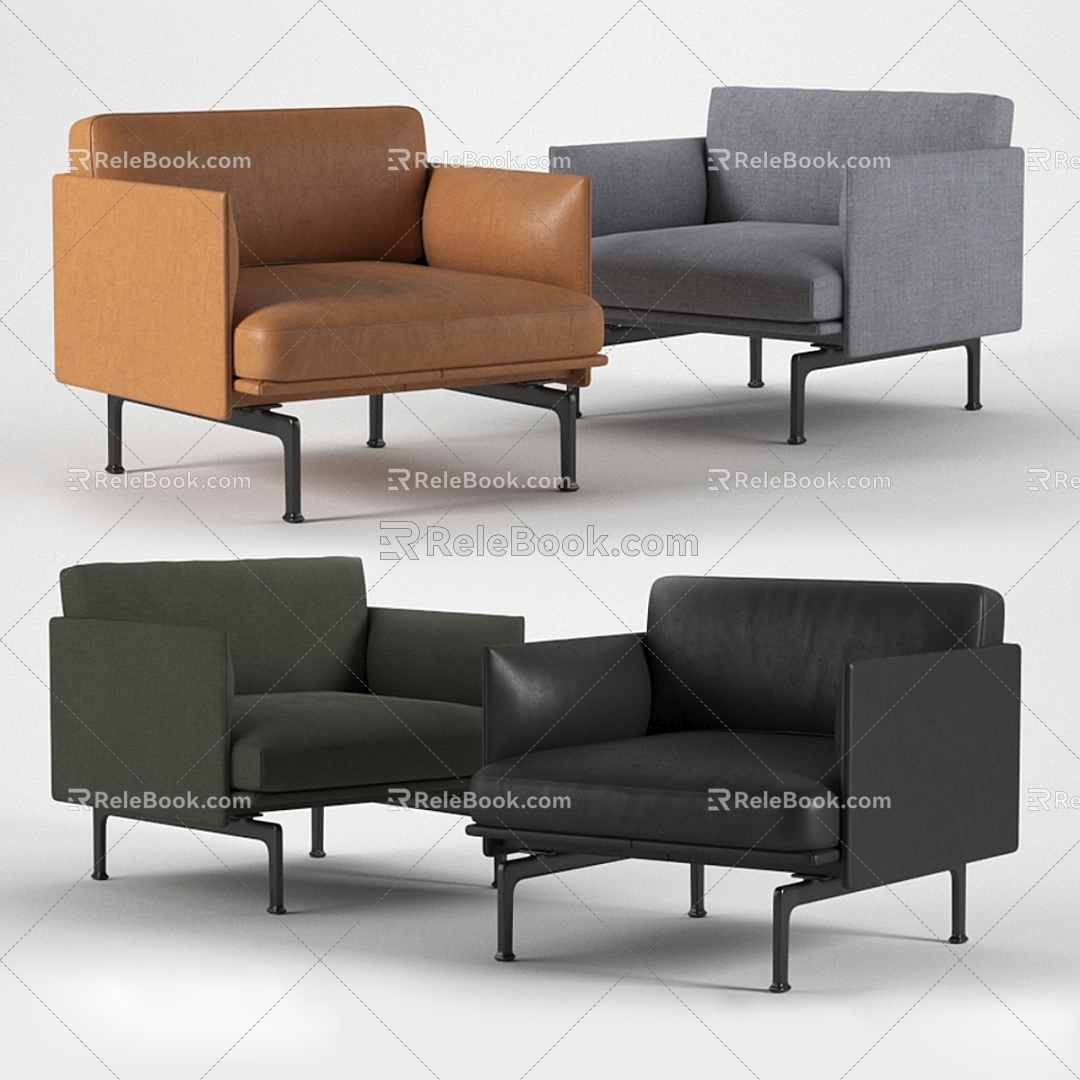 Modern Leather Single Sofa Armchair 3d model