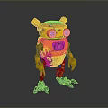 Yellow Worn Mechanical Robot Character With Round Eyes Biomorphic Ears And Metal Clawed Legs