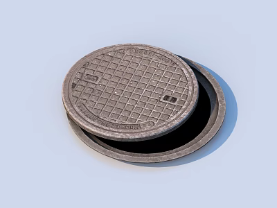 Road Infrastructure Circular Metal Manhole Cover With Grid Pattern On Base 3d model