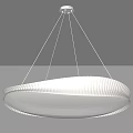 Modern Circular Pendant Light With Ribbed Texture And Soft White Lighting Hanging From Ceiling 3d model