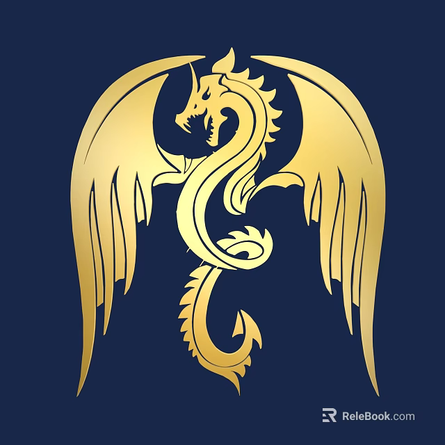 Elegant Golden Winged Dragon Design Wall Decor With Navy Blue Background 3d model 
