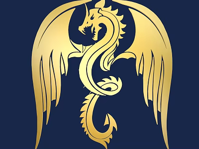 Elegant Golden Winged Dragon Design Wall Decor With Navy Blue Background 3d model