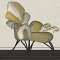 Cream and Yellow Accent Chair with Unique Curved Arms Backrest and Black Metal Legs