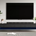 Modern TV Stand with Large Screen TV Drawers Blue Lighting and Plants