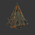 Black And Orange Futuristic Conical 3D Structure With Geometric Lines And Support Base 3d model