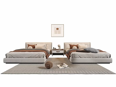 Cozy Single Bed Interior With Bedside Table Decorative Painting And Soft Plush Pillows 3d model