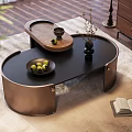 Modern Coffee Table With Black Top Copper Frame Fruit Bowl Tray And Vase For Living Room