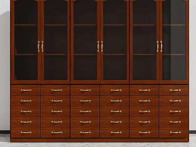 Modern Wooden Filing Cabinet With Glass Doors Multiple Drawers And Metal Handles For Storage 3d model