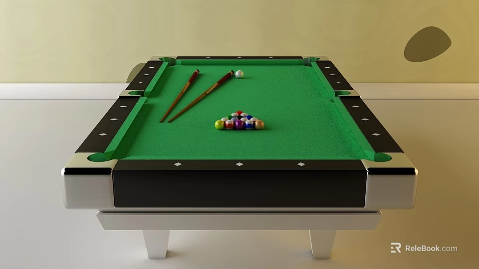 Professional Billiard Table with Green Felt Surface Pool Balls and Cues 3d model 