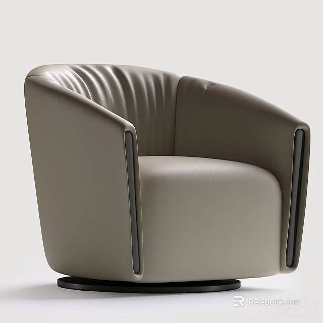 Modern Beige Leather Single Sofa With Curved Backrest And Black Accent Strips 3d model