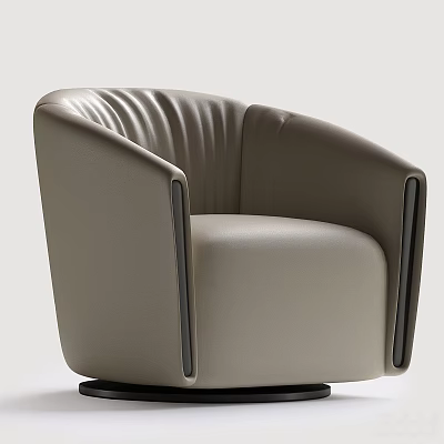 Modern Beige Leather Single Sofa With Curved Backrest And Black Accent Strips 3d model
