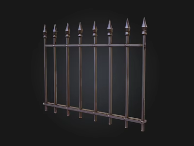Classic Wrought Iron Fence With Spiked Top And Vertical Bars Structure 3d model